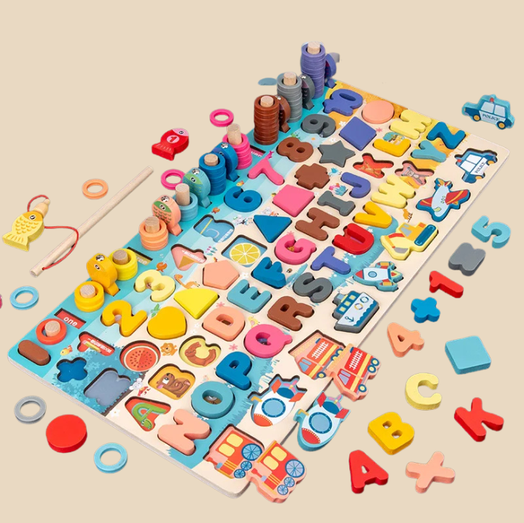 Montessori-Inspired Wooden Alphabet, Shape & Numbers Puzzle Board variant