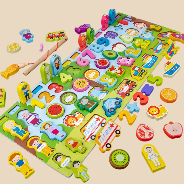 Montessori-Inspired Wooden Alphabet, Shape & Numbers Puzzle Board variant