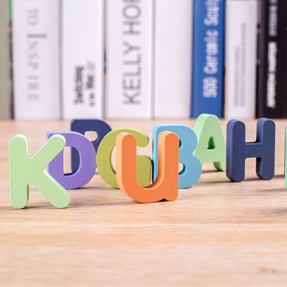 Wooden Numbers, Letters & Shapes Puzzle Board Letters Close Up