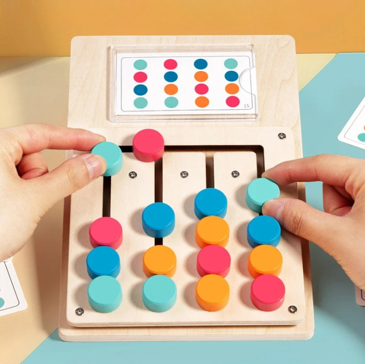 Kids Playing with Montessori-Inspired Sliding Disc Colour Matching Puzzle