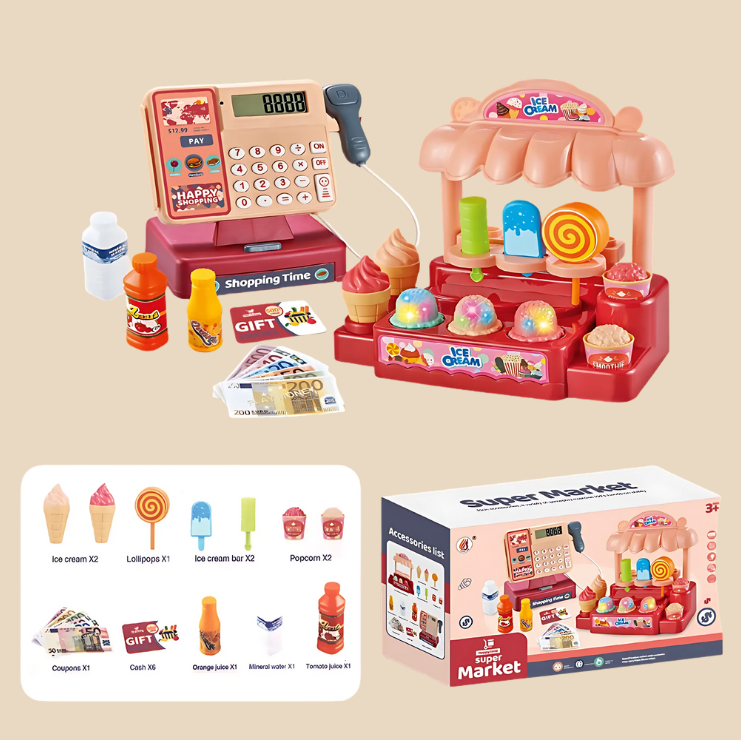 Kids Cash Register Toy Set Ice Cream Shop