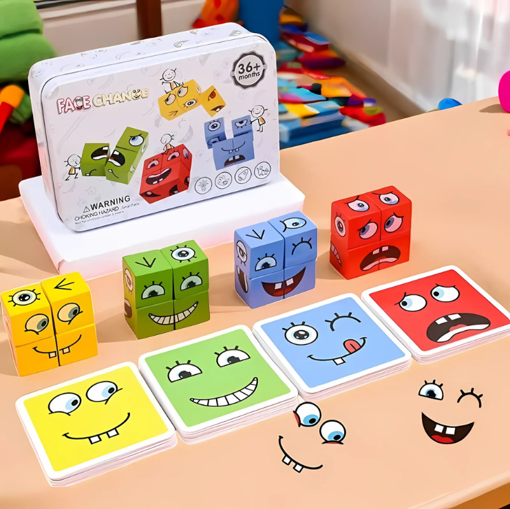 Montessori-Inspired Wooden Expression Face Change Puzzle Game Pieces