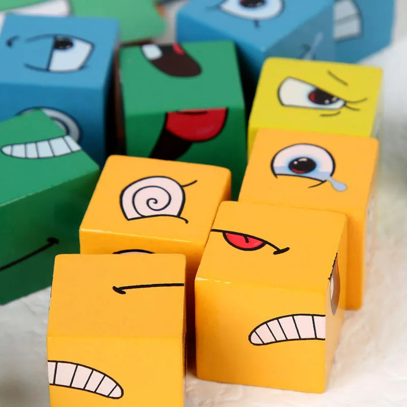 Montessori-Inspired Wooden Expression Face Change Puzzle Game Close Up