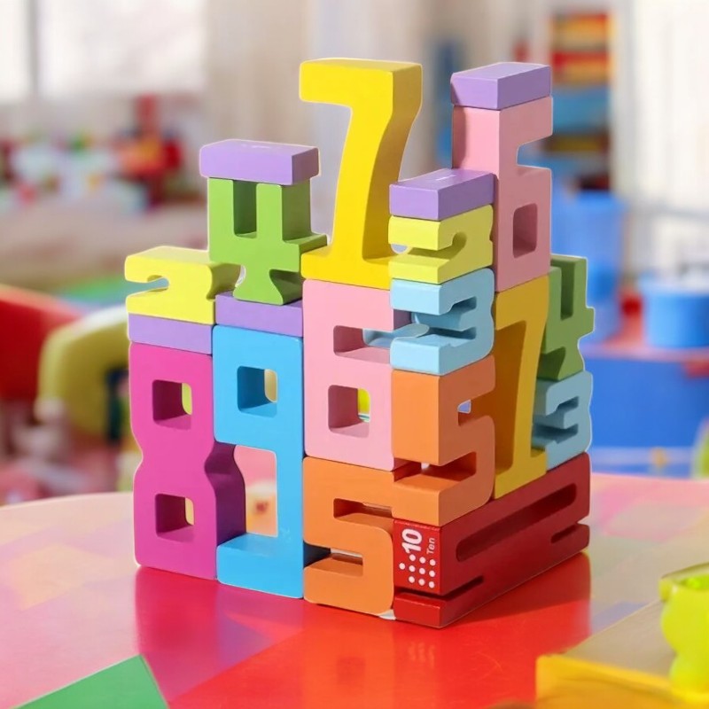 Montessori-Inspired Colourful Wooden Building Blocks Close Up