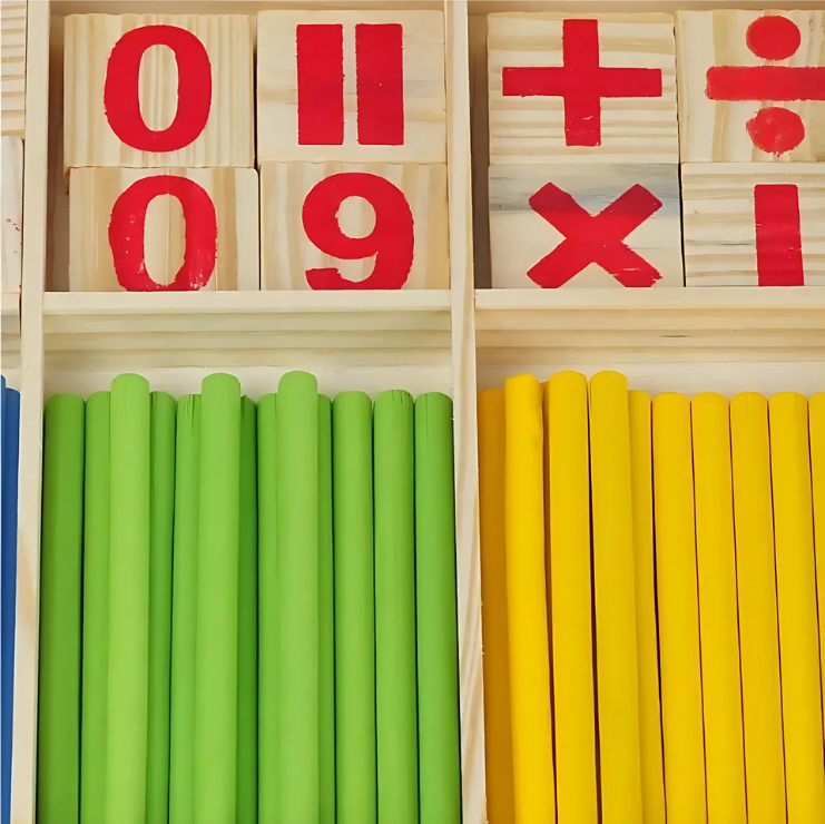 Wooden Montessori-Inspired Educational Counting Sticks & Number Blocks Close Up