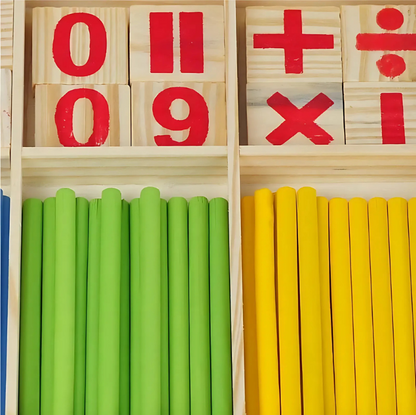 Wooden Montessori-Inspired Educational Counting Sticks & Number Blocks Close Up