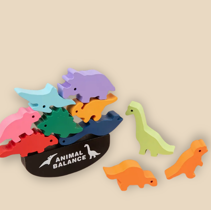 Montessori-Inspired Wooden Balance Blocks Game Dinosaur