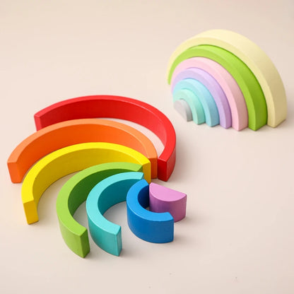 Wooden Rainbow Stacking Blocks Pieces Close Up