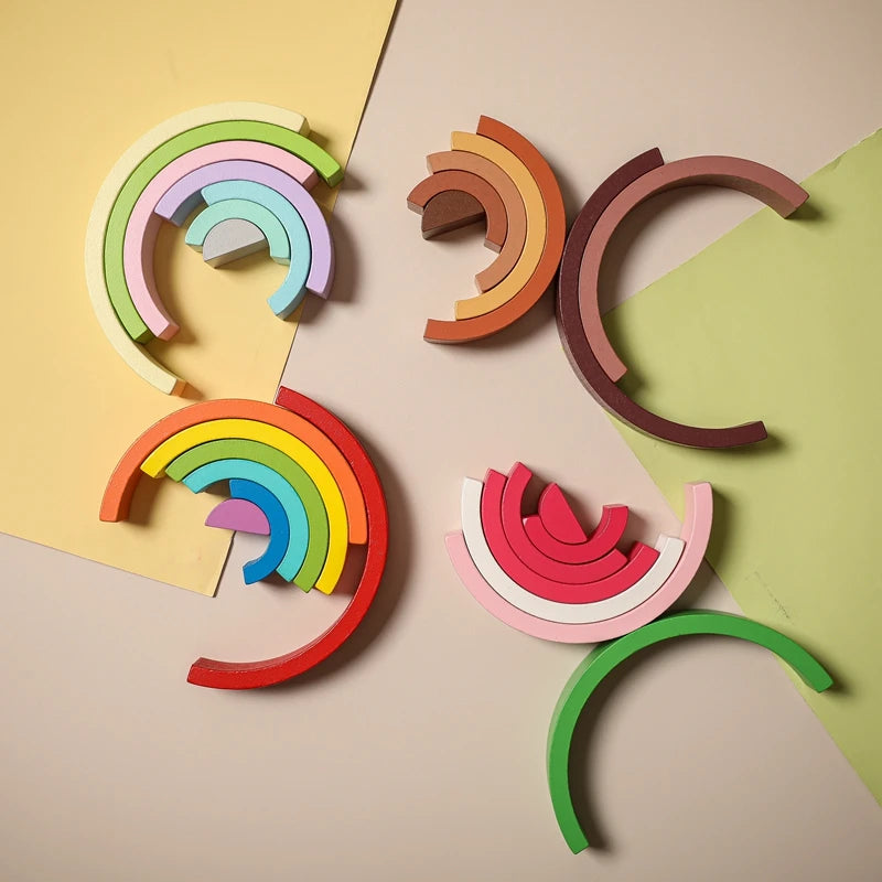Wooden Rainbow Stacking Blocks Pieces
