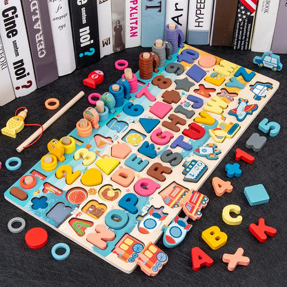 Montessori-Inspired Wooden Alphabet, Shape & Numbers Puzzle Board variant