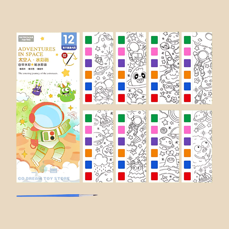 Kids Paint with Water Colouring Book Set – Mess-Free Watercolor Activity  Space Theme