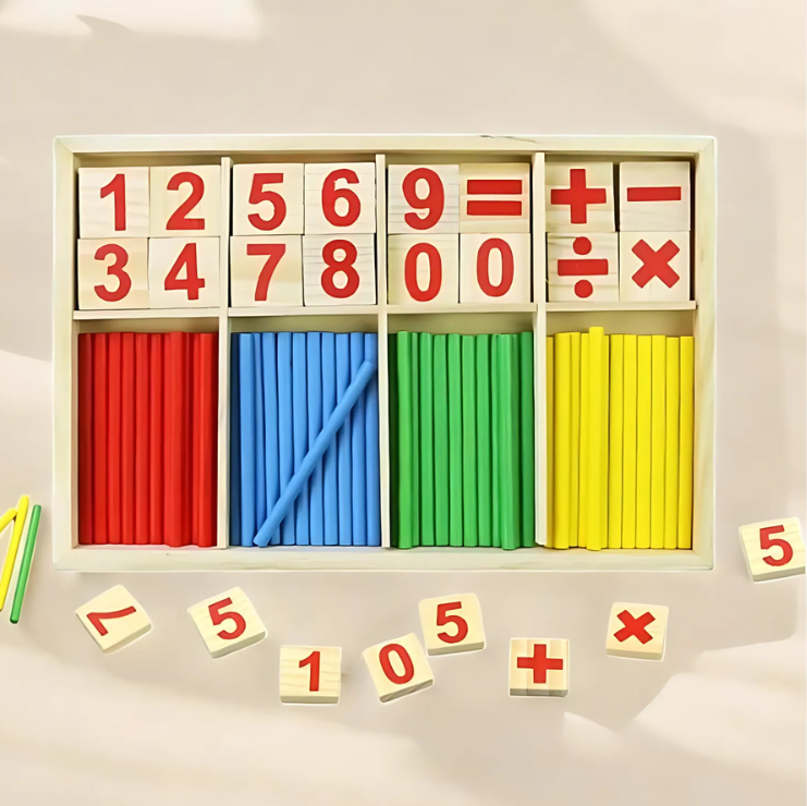 Wooden Montessori-Inspired Educational Counting Sticks & Number Blocks Pieces