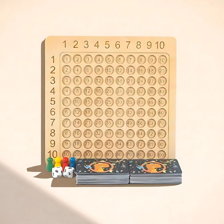 Montessori-Inspired Wooden Multiplication Board Game Cards