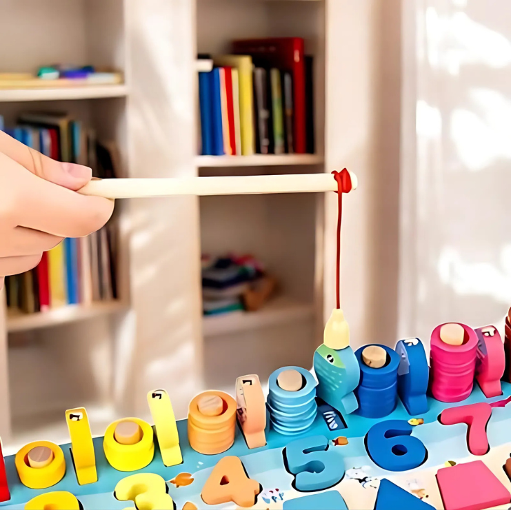 Montessori-Inspired Wooden Alphabet, Shape & Numbers Puzzle Board Close Up