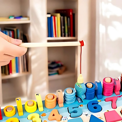Montessori-Inspired Wooden Alphabet, Shape & Numbers Puzzle Board Close Up