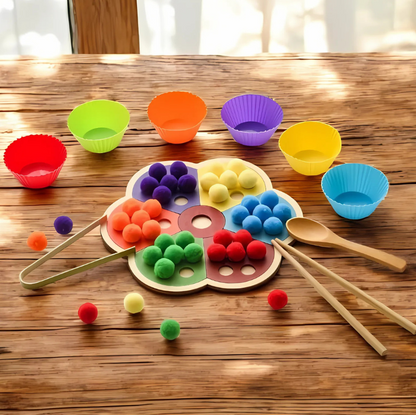 Montessori-Inspired Wooden Rainbow Colour Sorting Toy In Use