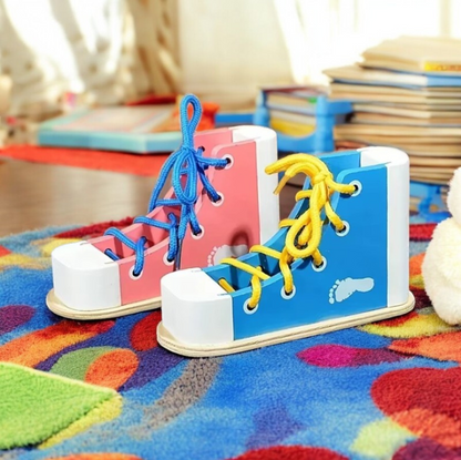 Montessori-Inspired Wooden Shoe Lacing Toy to Learn to Tie Shoelaces
