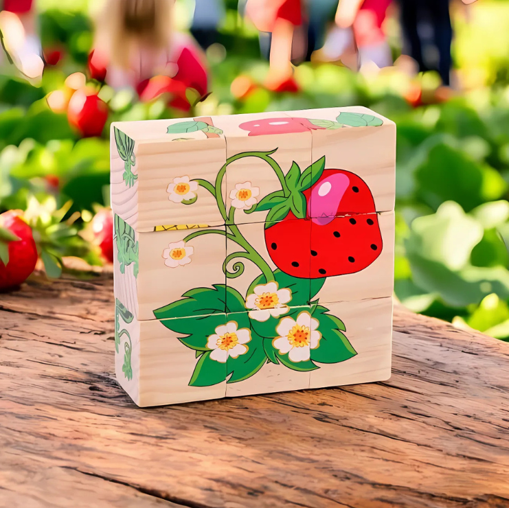 Montessori-Inspired Wooden Six-Sided Cube Puzzle Close Up