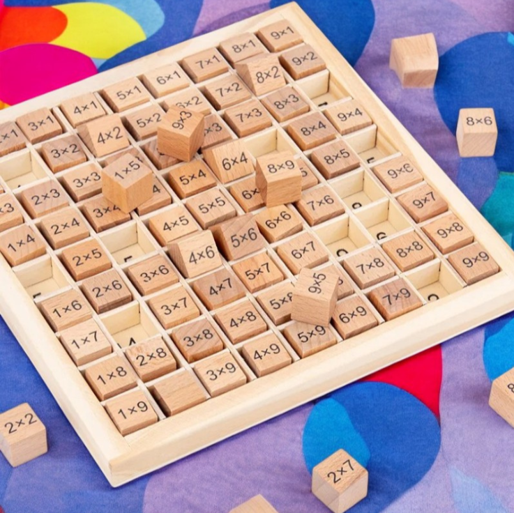 Montessori-Inspired Wooden Multiplication Board Game on the Table