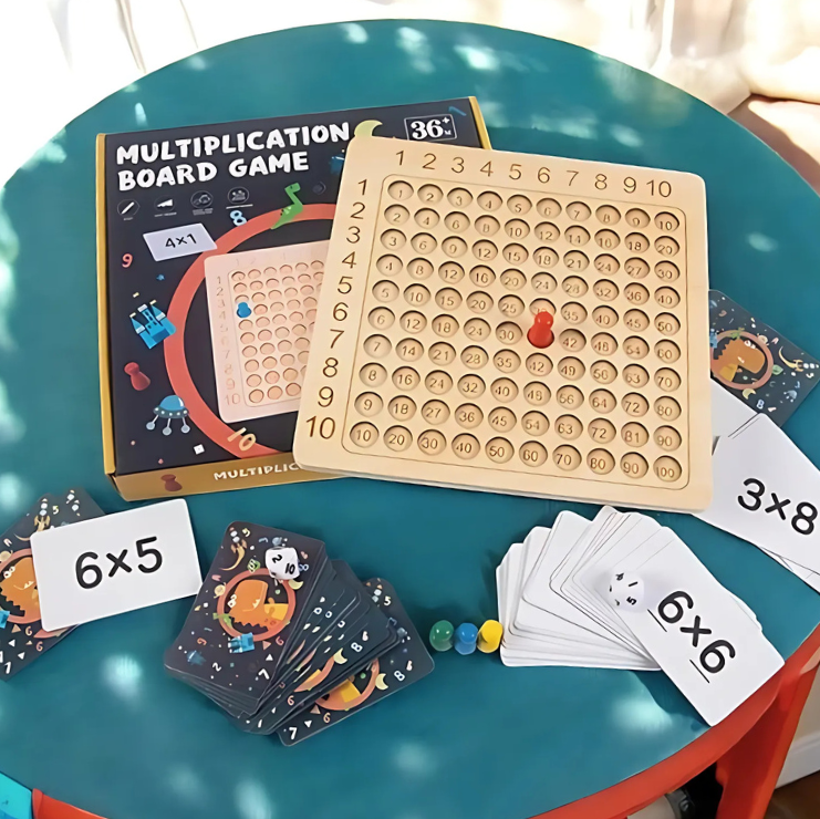 Montessori-Inspired Wooden Multiplication Board Game on the Table