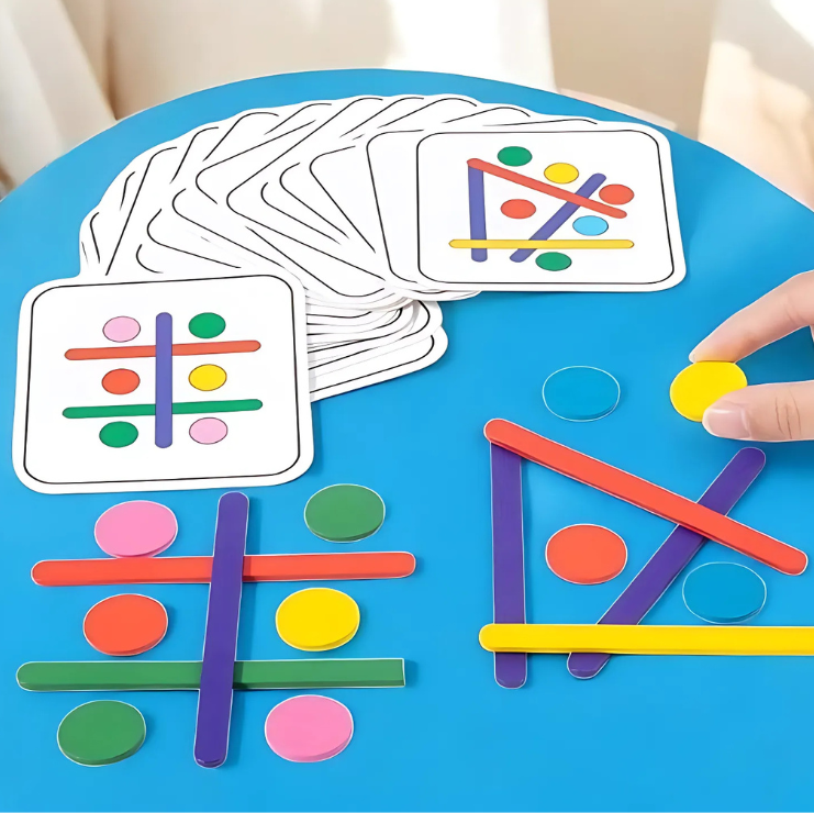 Montessori Wooden Rainbow Sticks Puzzle Logic Game Close Up