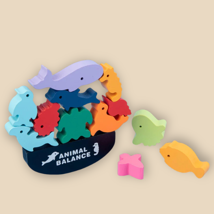 Montessori-Inspired Wooden Balance Blocks Game Ocean