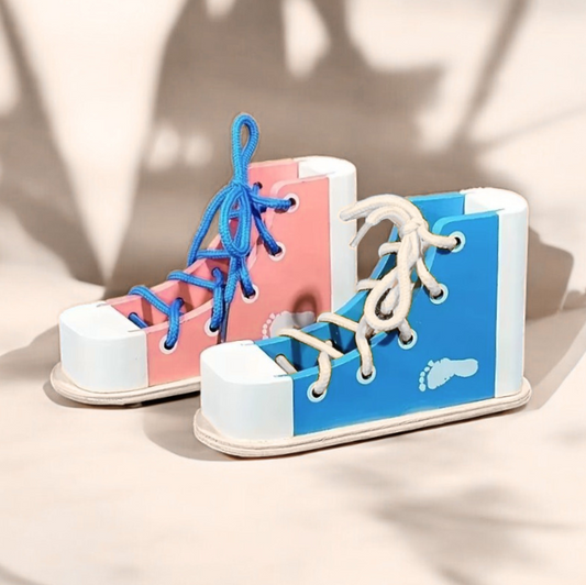 Montessori-Inspired Wooden Shoe Lacing Toy to Learn to Tie Shoelaces Featured Image