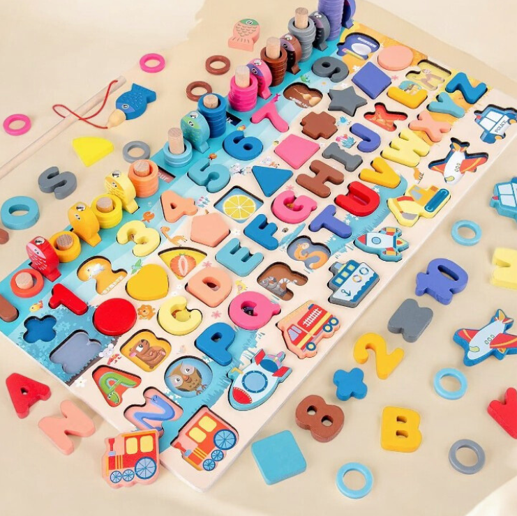 Montessori-Inspired Wooden Alphabet, Shape & Numbers Puzzle Board Featured Image