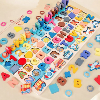 Montessori-Inspired Wooden Alphabet, Shape & Numbers Puzzle Board Featured Image