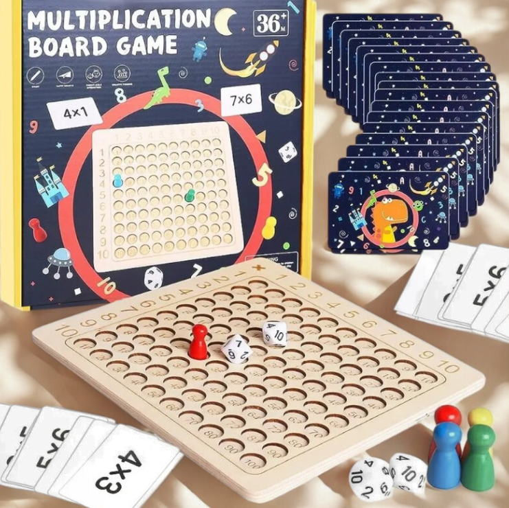 Montessori-Inspired Wooden Multiplication Board Game Package
