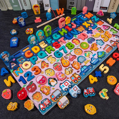Montessori-Inspired Wooden Alphabet, Shape & Numbers Puzzle Board variant