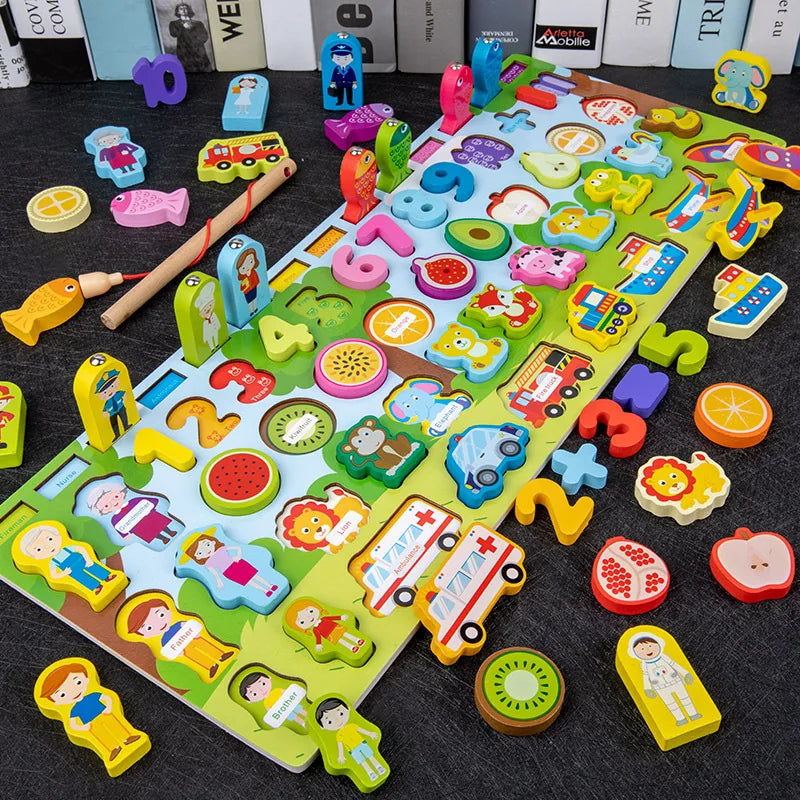 Montessori-Inspired Wooden Alphabet, Shape & Numbers Puzzle Board variant