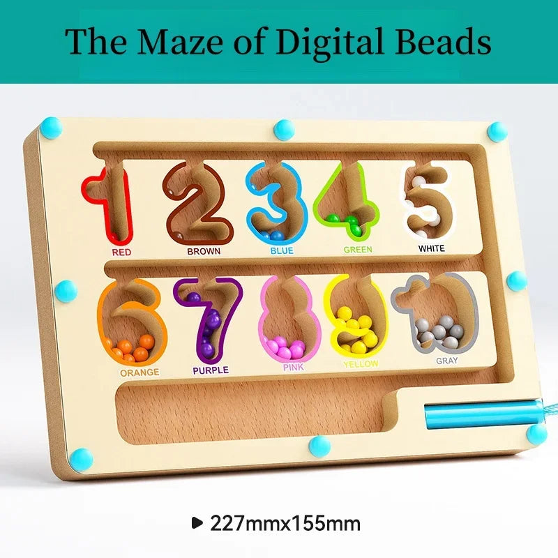 Wooden Magnetic Bead Maze Puzzle Toy Numbers Maze
