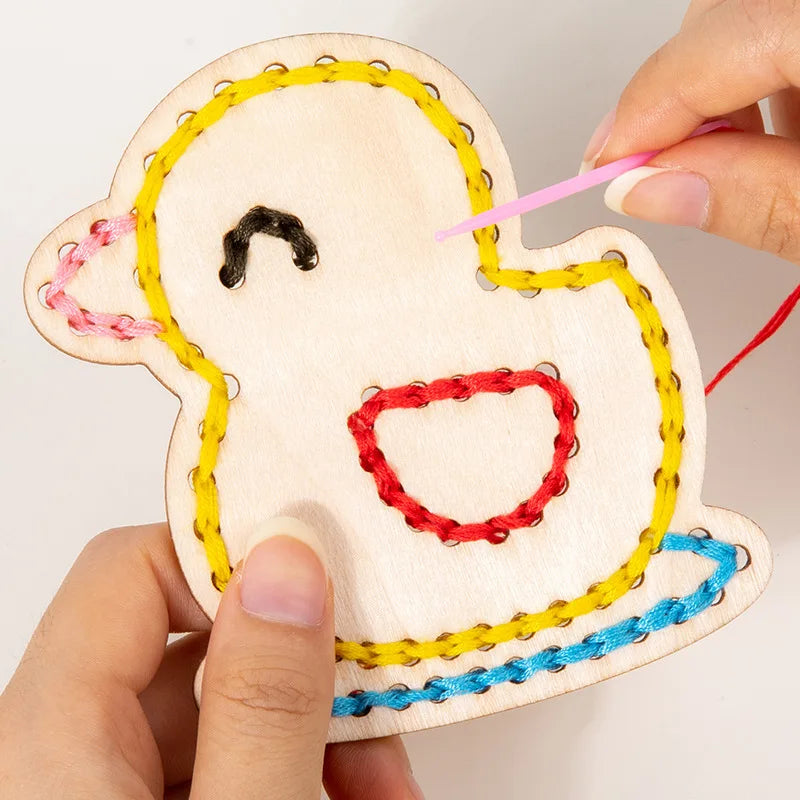 Montessori-Inspired Wooden Lacing Toy for Fine Motor Skill Activity Close Up