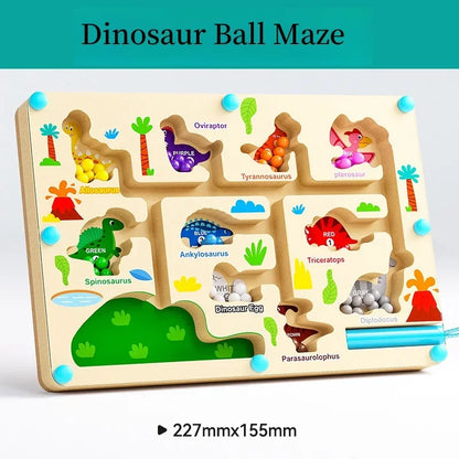 Wooden Magnetic Bead Maze Puzzle Toy Dinosaur Maze