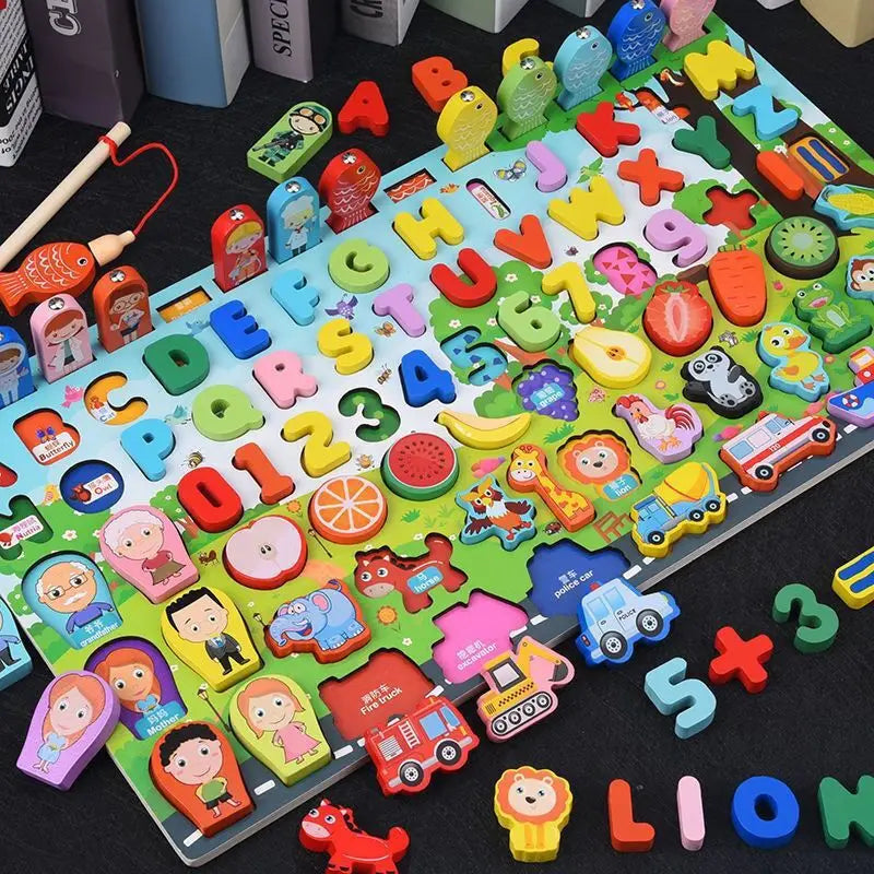 Montessori-Inspired Wooden Alphabet, Shape & Numbers Puzzle Board variant