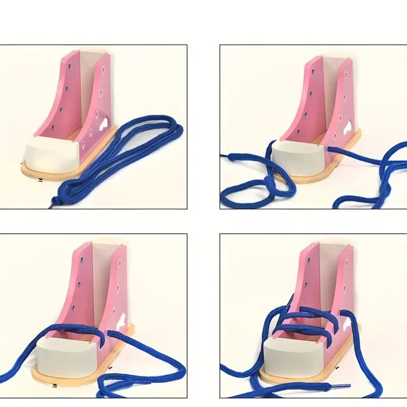 Montessori-Inspired Wooden Shoe Lacing Toy to Learn to Tie Shoelaces How to Play