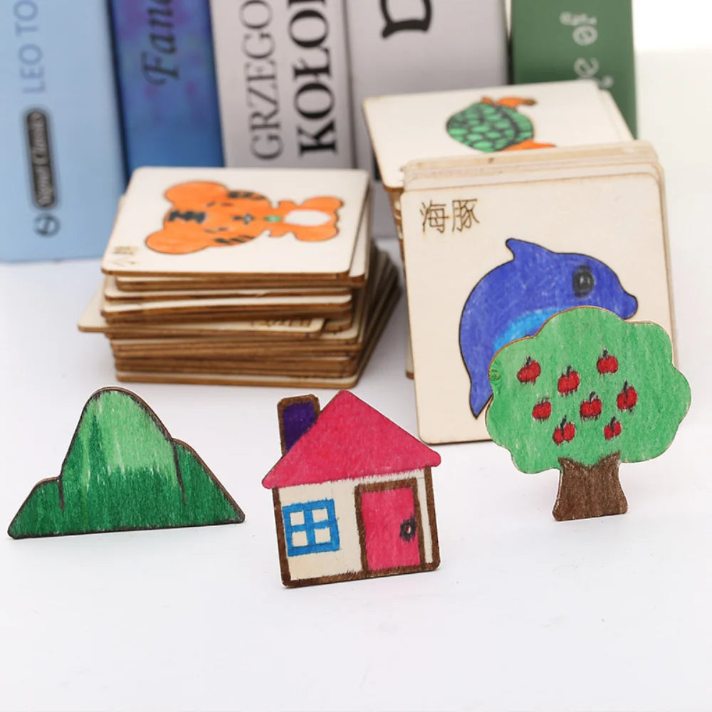 Montessori-Inspired Wooden Drawing Stencils Set for Kids Close Up