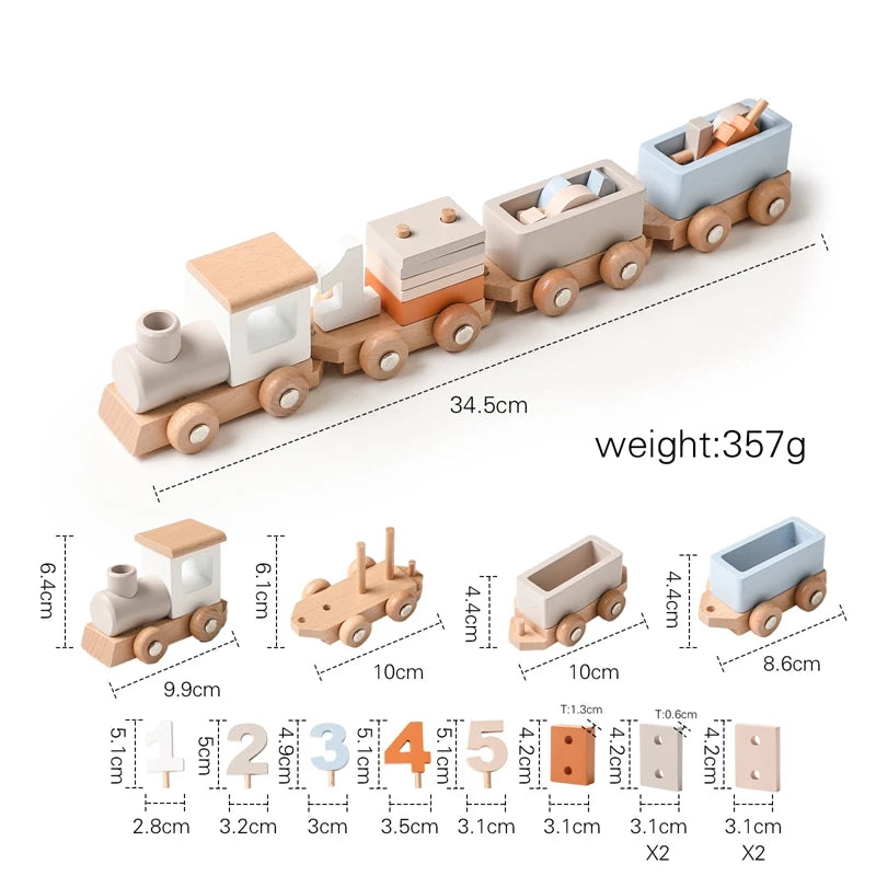 Montessori-Inspired Wooden Train Toy Dimensions