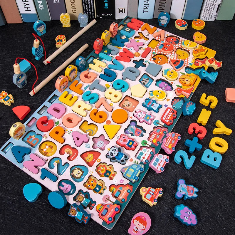 Montessori-Inspired Wooden Alphabet, Shape & Numbers Puzzle Board variant