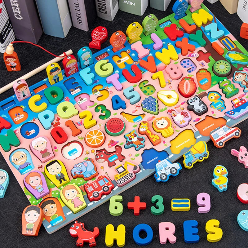 Montessori-Inspired Wooden Alphabet, Shape & Numbers Puzzle Board variant