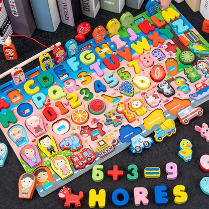 Montessori-Inspired Wooden Alphabet, Shape & Numbers Puzzle Board variant