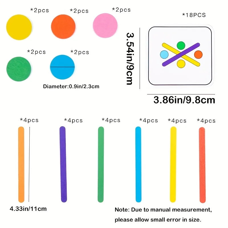 Montessori Wooden Rainbow Sticks Puzzle Logic Game Dimensions