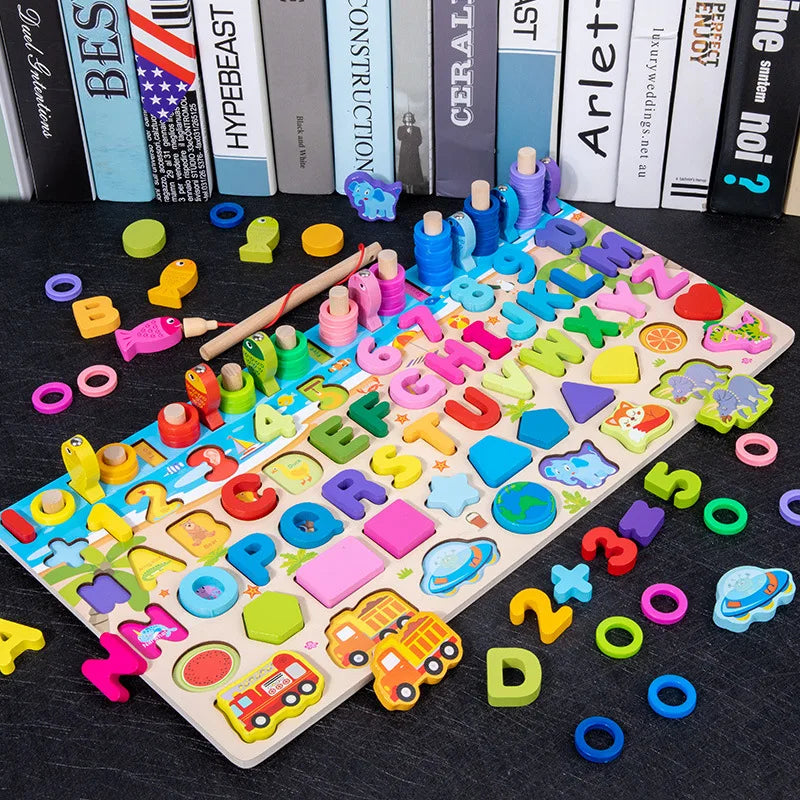 Montessori-Inspired Wooden Alphabet, Shape & Numbers Puzzle Board variant