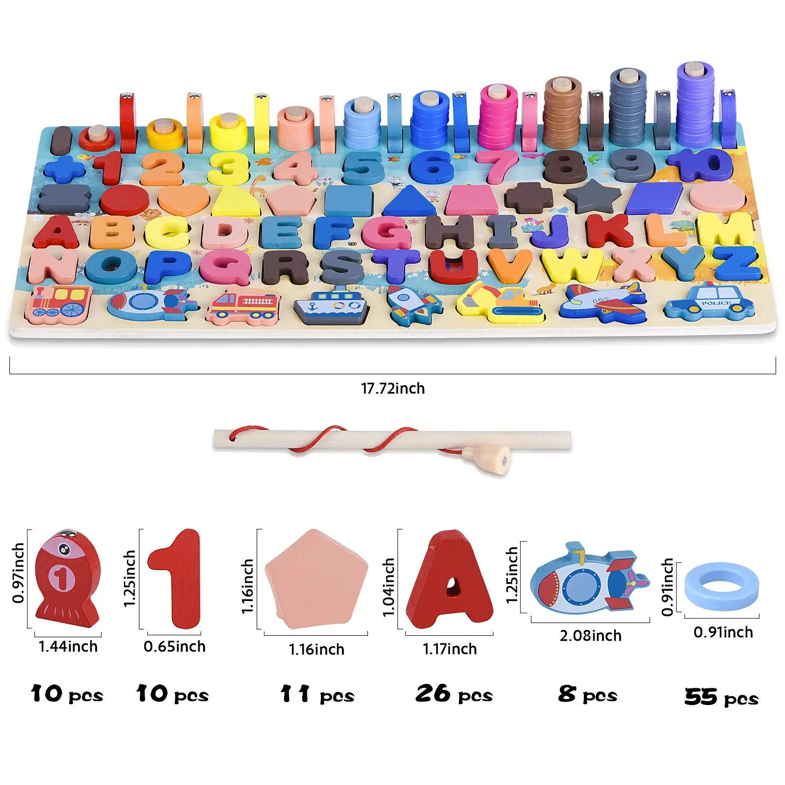 Montessori-Inspired Wooden Alphabet, Shape & Numbers Puzzle Board Dimensions