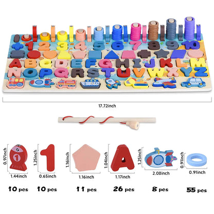 Montessori-Inspired Wooden Alphabet, Shape & Numbers Puzzle Board Dimensions
