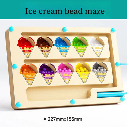 Wooden Magnetic Bead Maze Puzzle Toy Ice Cream Maze