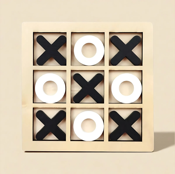 Montessori-Inspired Wooden Tic Tac Toe Game Close Up