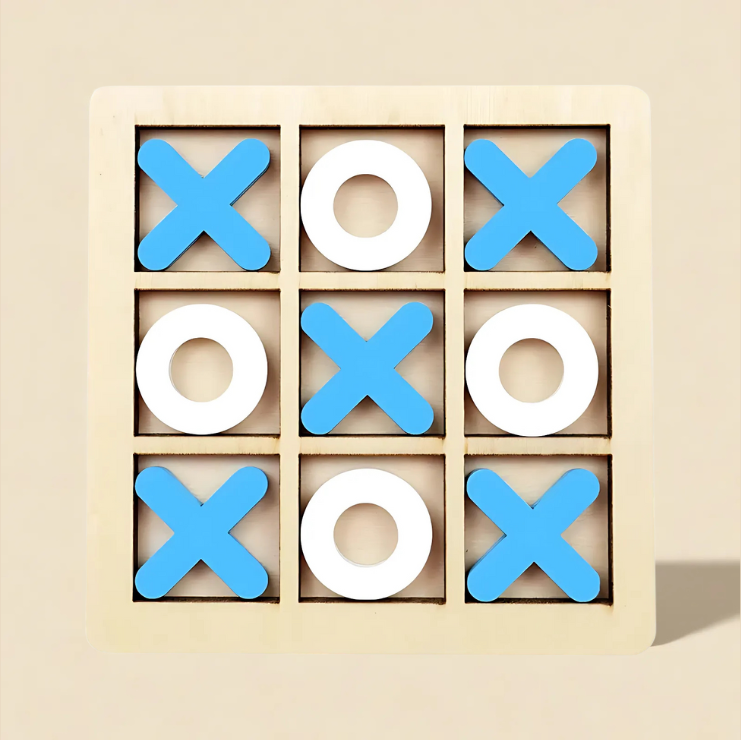 Montessori-Inspired Wooden Tic Tac Toe Game Light Blue