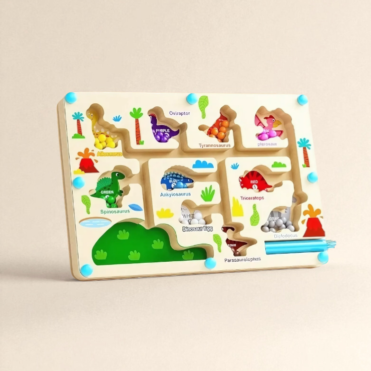 Wooden Magnetic Bead Maze Puzzle Toy Dinosaur Maze